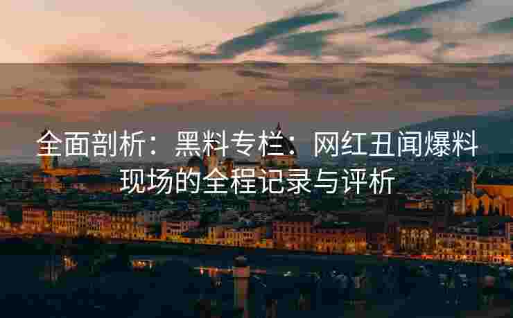 全面剖析：黑料专栏：网红丑闻爆料现场的全程记录与评析